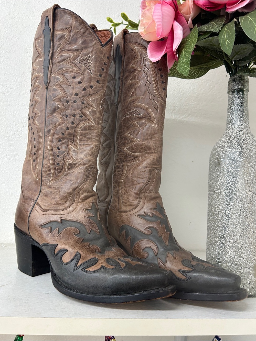 Dan Post Brown and Black Leather Women's Western Heeled Boots